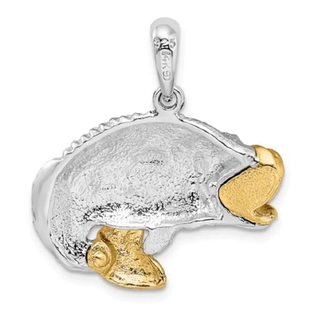 Sterling Silver Polished Jumping Bass with 14k Accents Pendant